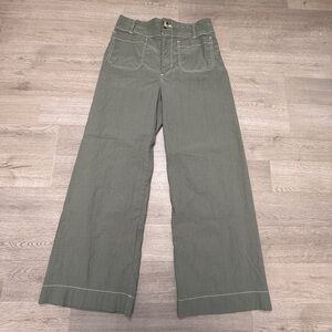 Maeve Anthropologie The Colette Olive Wide Leg Linen Blend Cropped Pants Size 28